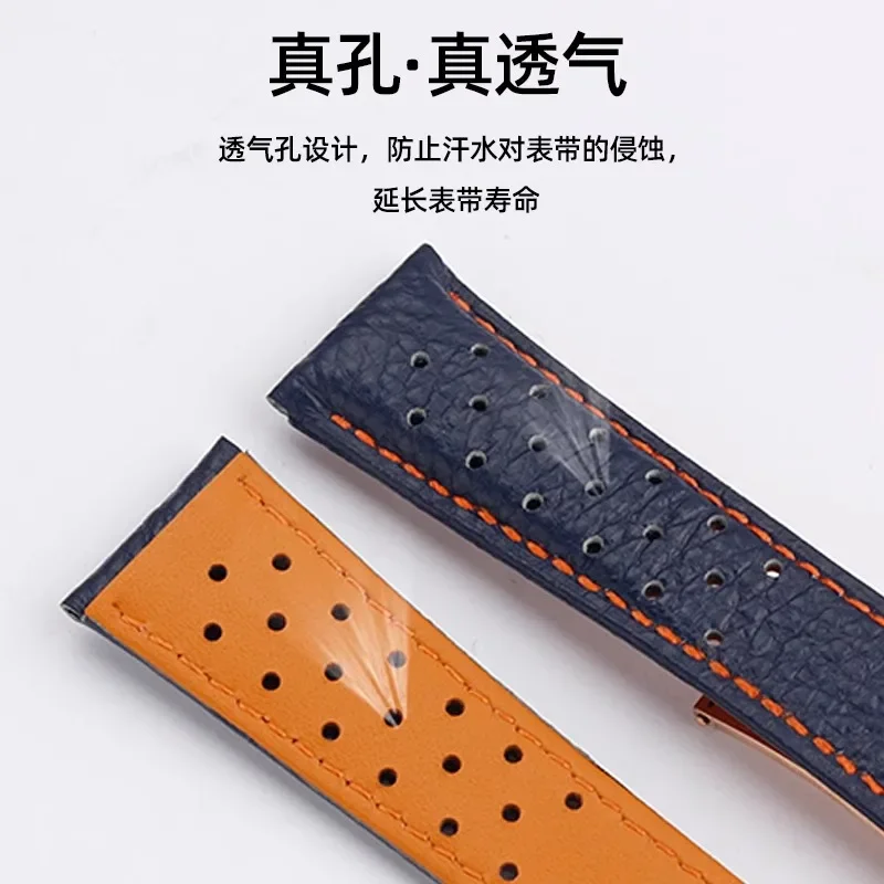 Фото Ремешок для часов TAG Heuer Monaco Carrara CAW211M 211P CAW211R 211T, дышащий, 22 мм, из коровьей кожи, мужской, с раскладывающейся застежкой. №2