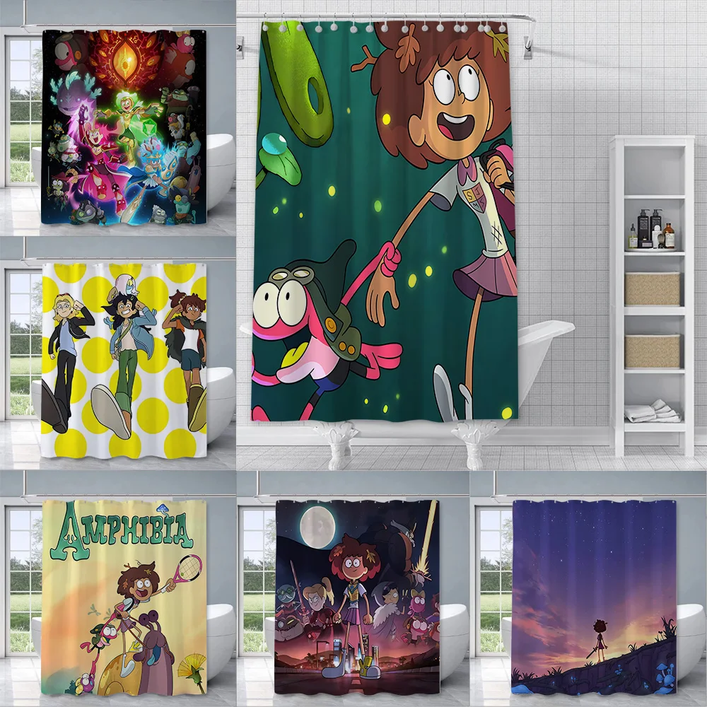 Мультяшная занавеска для душа амфибия Водонепроницаемая яркая ванной комнаты