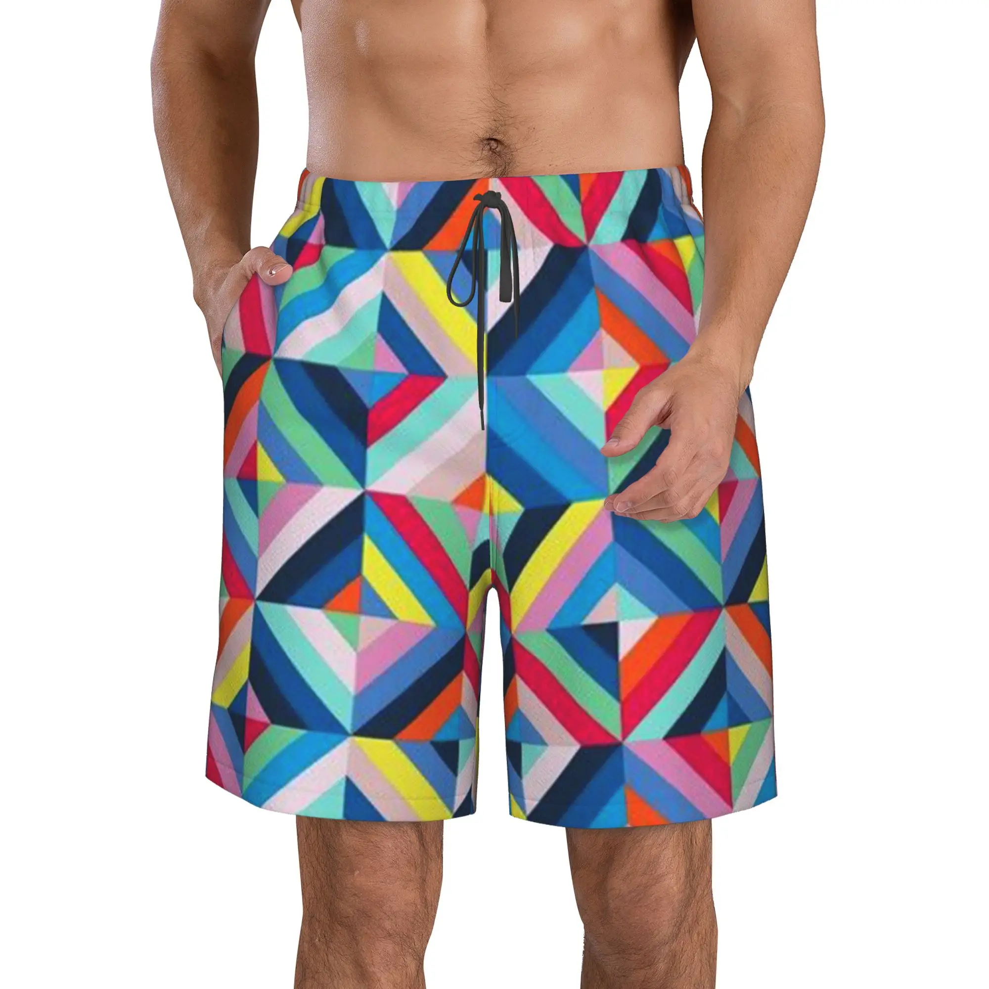 

Colorful Abstract Swim Trunks Men Quick Dry Swim Shorts Stretch Water Beach Shorts with Compression Liner Zipper Pocket