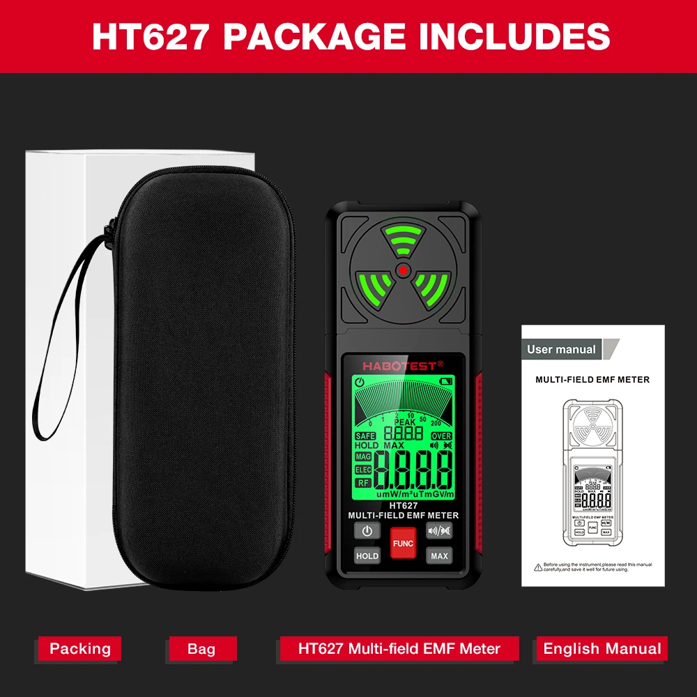 

HABOTEST HT627 Детектор излучения электромагнитного поля, тестер, измеритель ЭДС, многофункциональный портативный измеритель радиочастоты