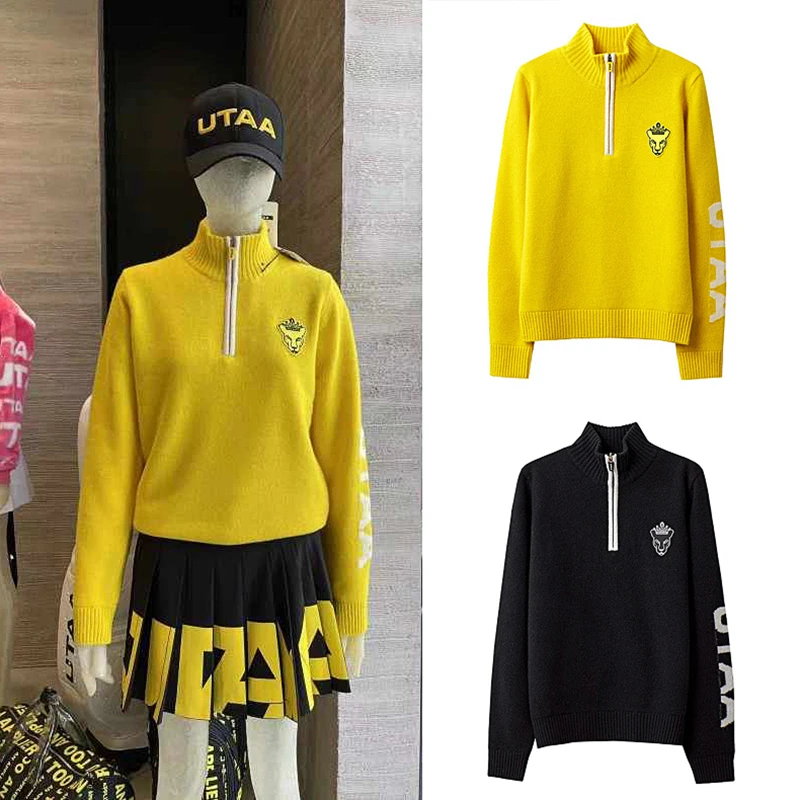 

UTAA Golf Apparel Women's Top Thickened Warm Zipper Knitted Long Sleeve Fashion Versatile Sports Pullover Sweater