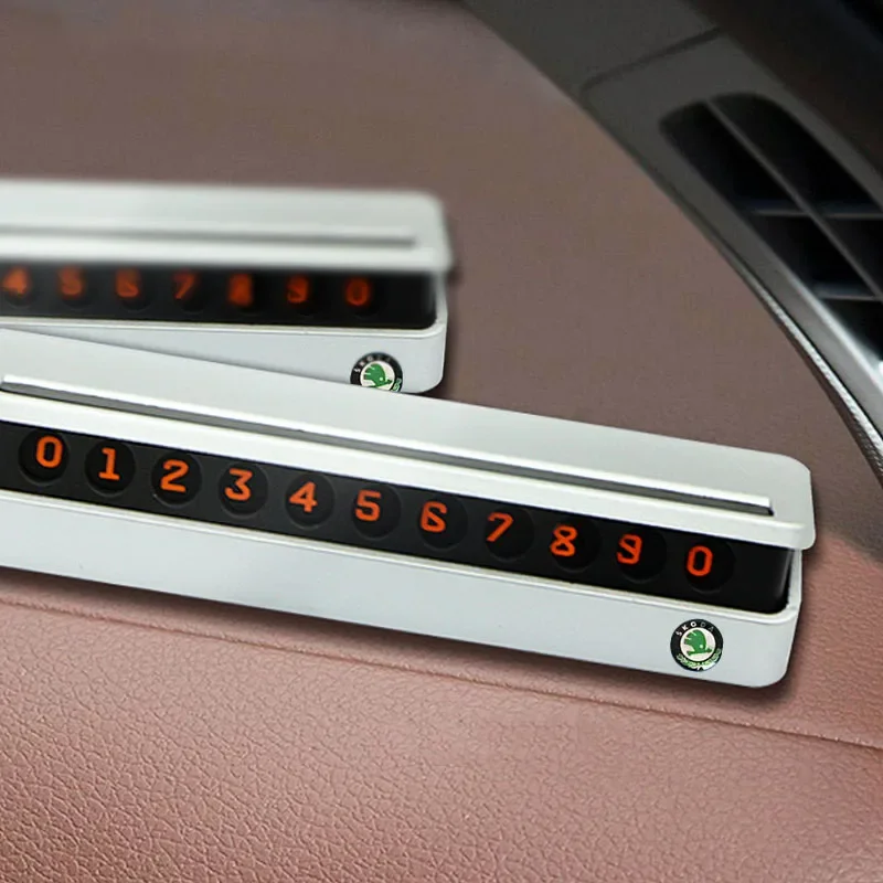 Car Temporary Parking Card Phone Number Plate For Skoda Octavia A5 A7 RS Fabia Superb Rapid Yeti Kodiaq Auto Accessories