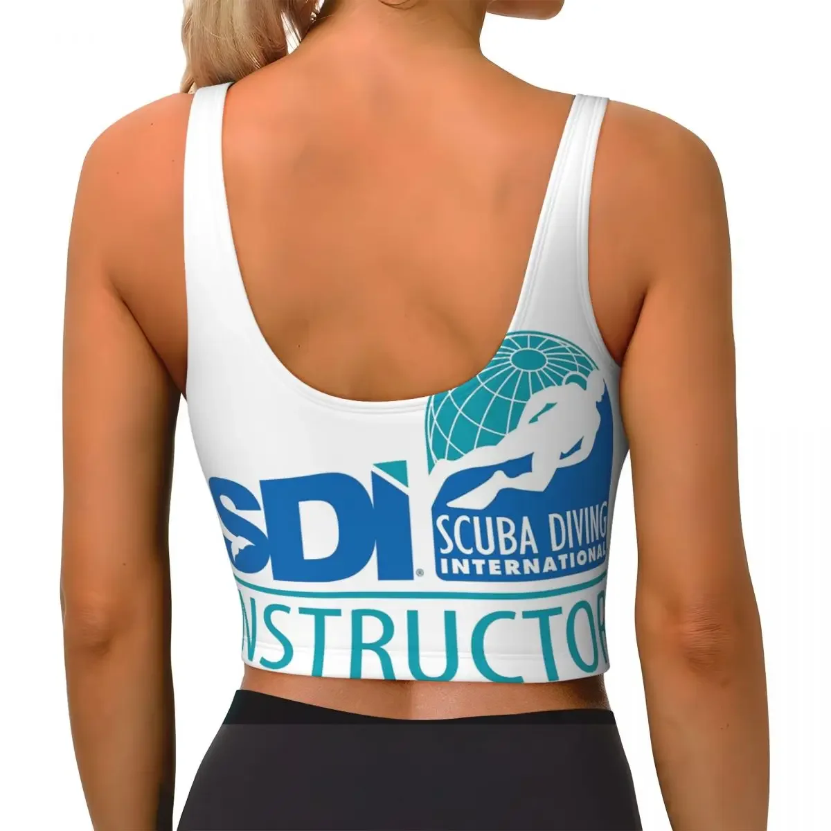 Фото Спортивный бюстгальтер Custom Scuba Diving International (SDI) для женщин, поддерживающий, для фитнеса, йоги, тренировок в зале, укороченный топ-майка №2