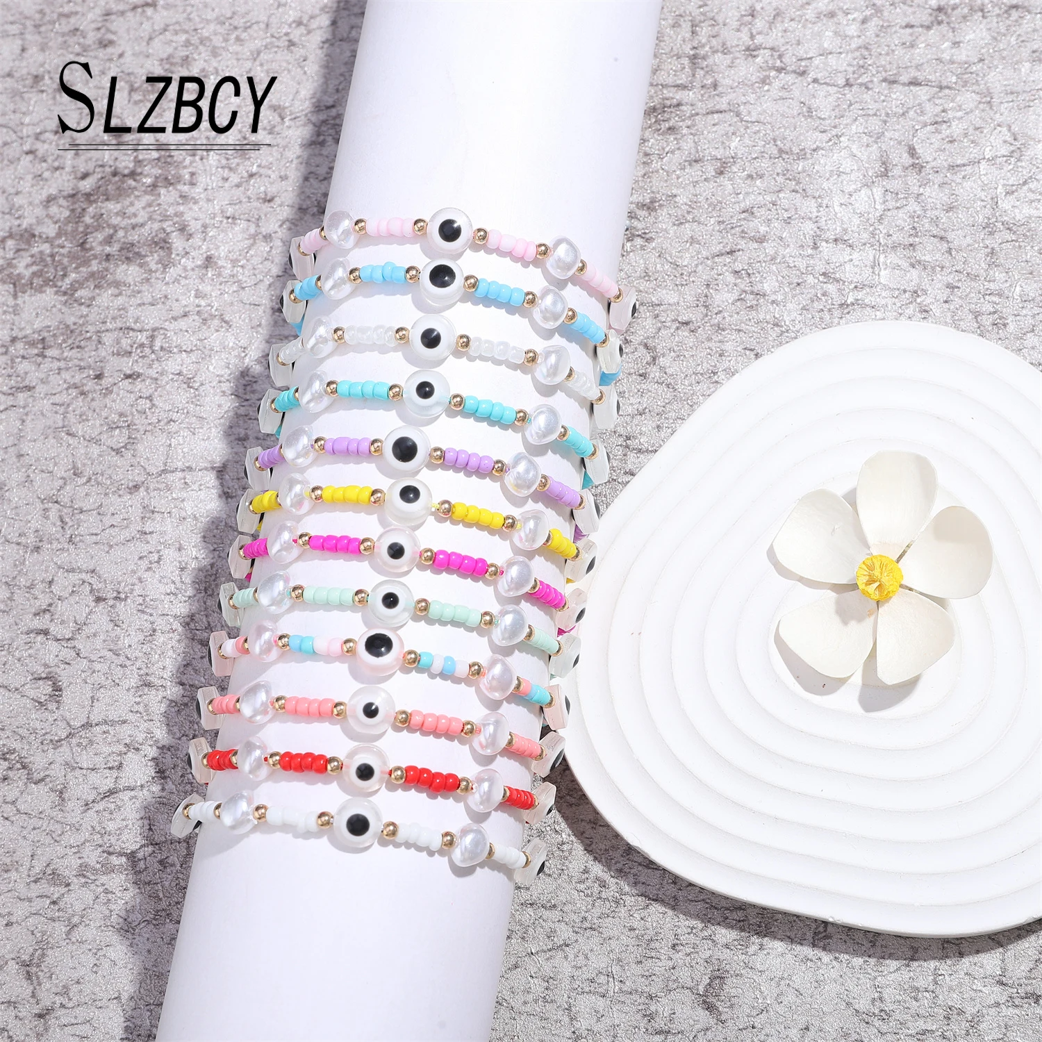 

12pcs New Arrival Fashion Jewelry Pretty Evil Eye Pearl Bracelets For Teens Kids Cute Rainbow-color Bangles Anklets Cuff Jewelry