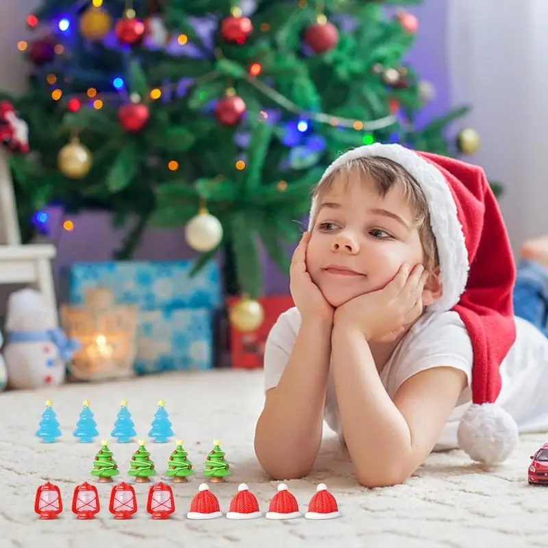 

Рождественские миниатюрные фигурки, 48 шт., украшения для ландшафта, полимерные миниатюрные рождественские шапки в виде снеговика, керосиновые лампы