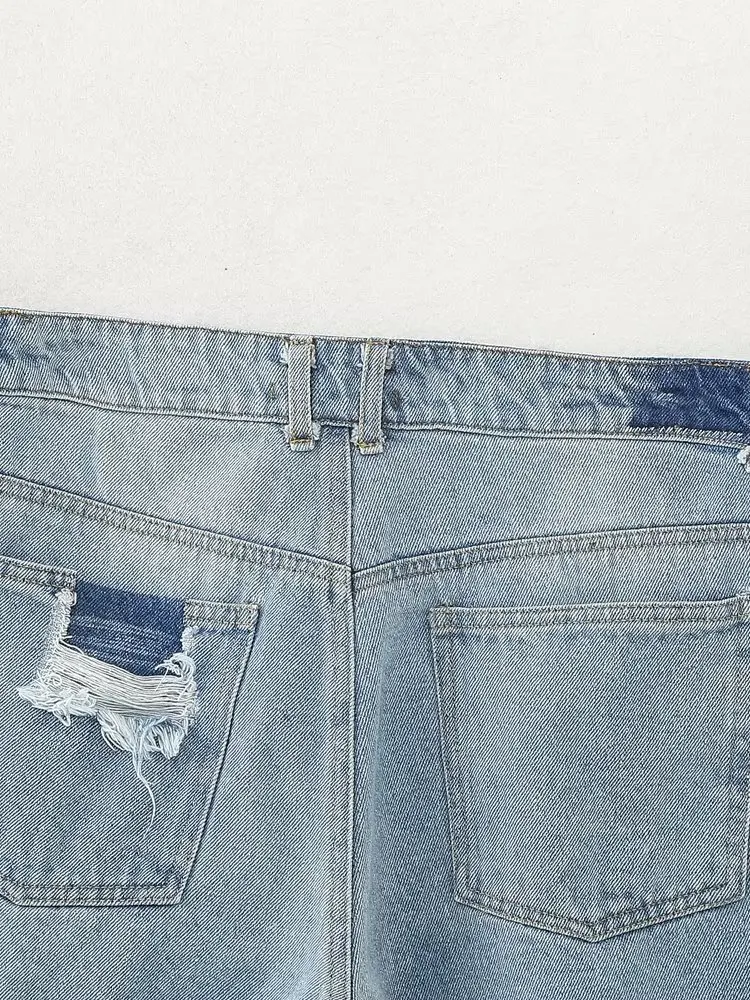 Dave&Di 2023 Summer Bermuda High Street Fashion Washed Vintage  Frayed Denim Shorts For Women