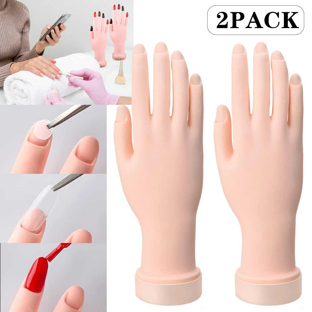 

1/2Pcs Practice Nail Art Hand Silicone Soft Training Fake Hand Prosthetic Nail Display Model Flexible Finger DIY Manicure Tools