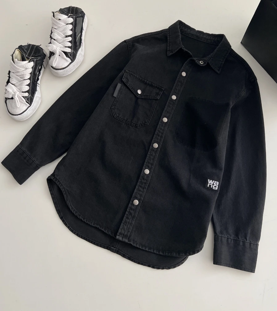 

154772 Fashion Classic Trendy Luxury Design Early Autumn New Casual Letter Button Denim Jacket Coat Blouse Female A2