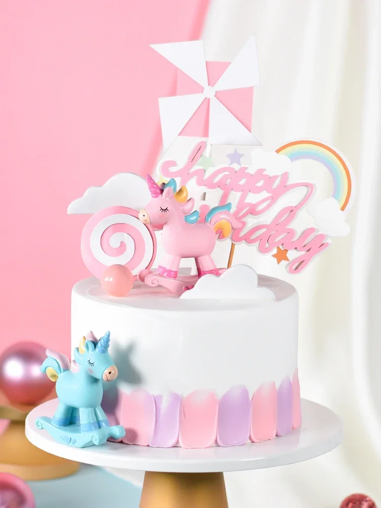 

Unicorn Girl Cake Decoration Supplies Happy Birthday Topper Rainbow Wedding Cupcake Toppers Baby Shower Party Favors Baking