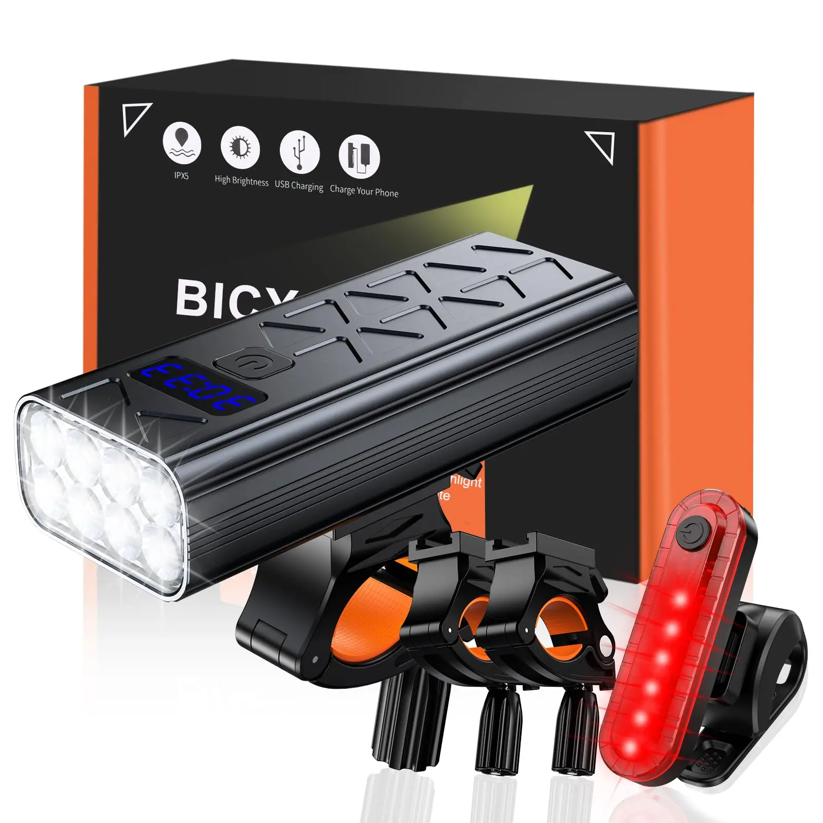Аккумуляторный велосипедный фонарь 8000 Люмен USB передняя фара и задняя с 5 + 4
