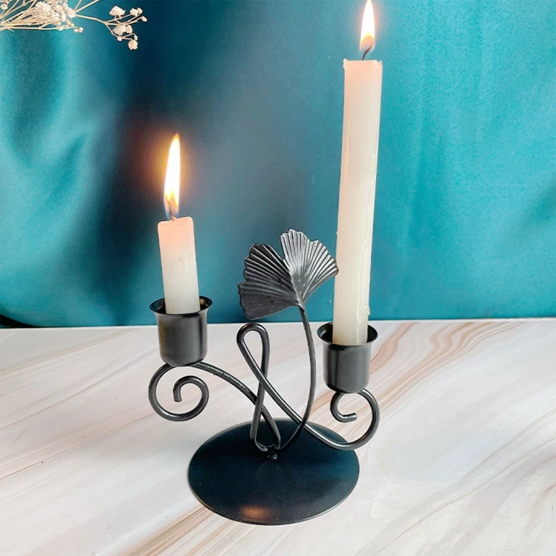 Metal Ginkgo Biloba Leaf Candle Holder Iron Candlestick Ornaments Wedding Candle Table Decoration for Living Room
