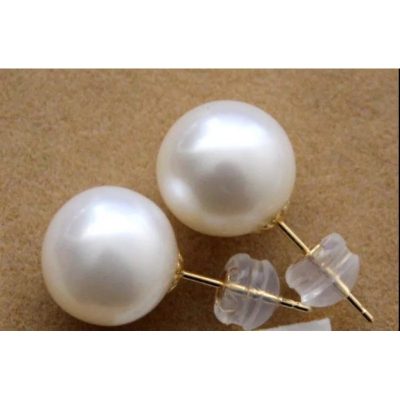 

free shipping charming a pair of 9-10mm natural south sea round whte pearl earring