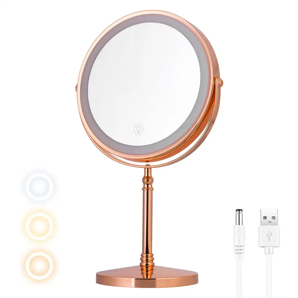 

Зеркало для макияжа с подсветкой 8 дюймов, перезаряжаемое Двухстороннее увеличительное зеркало для туалетного столика с 54 лампочками и 3 ре...