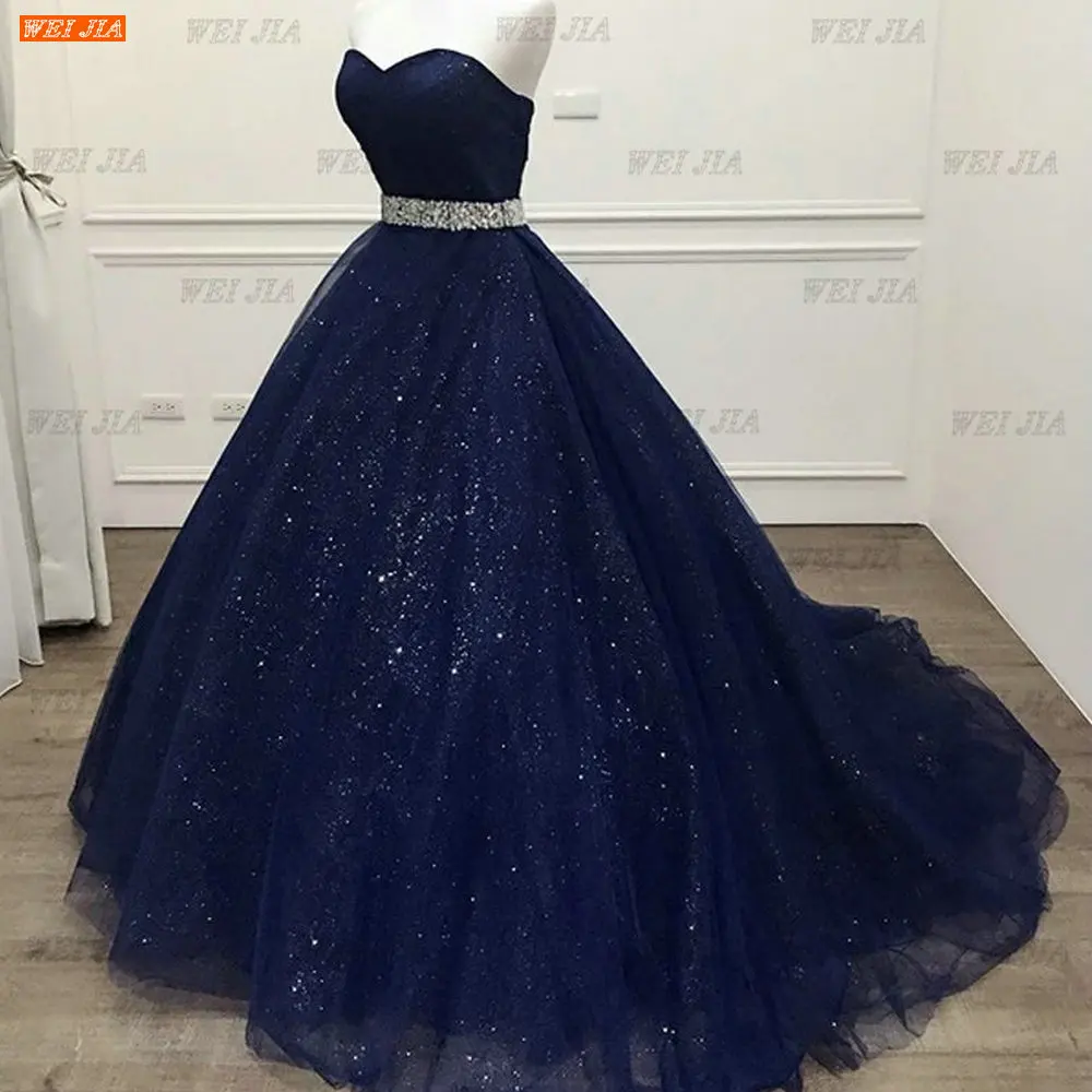 Элегантные темно-синие блестящие платья для выпускного вечера без бретелек