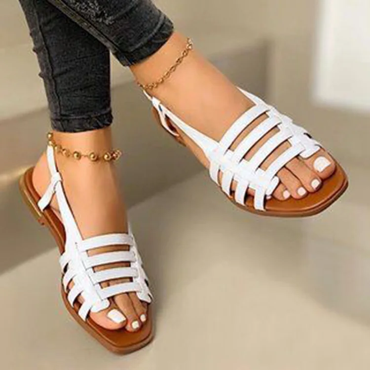 

Sandals Women Summer Korean Hollow Out Rome Shoes 2023 Gladiator Peep Toe Sandals Fashion Casual Flat Beach Ladies Footwear