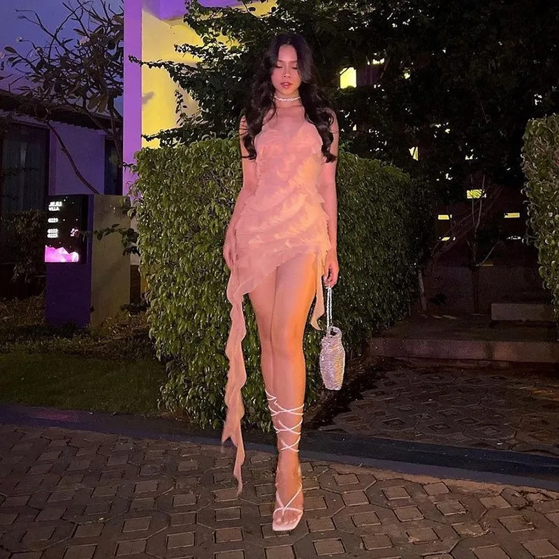 

Summer Dress Women 2023 Trendy Beach Cover Up For Bikini New Pure Color Irregular Feeling With Neck Slim One Solid Spandex