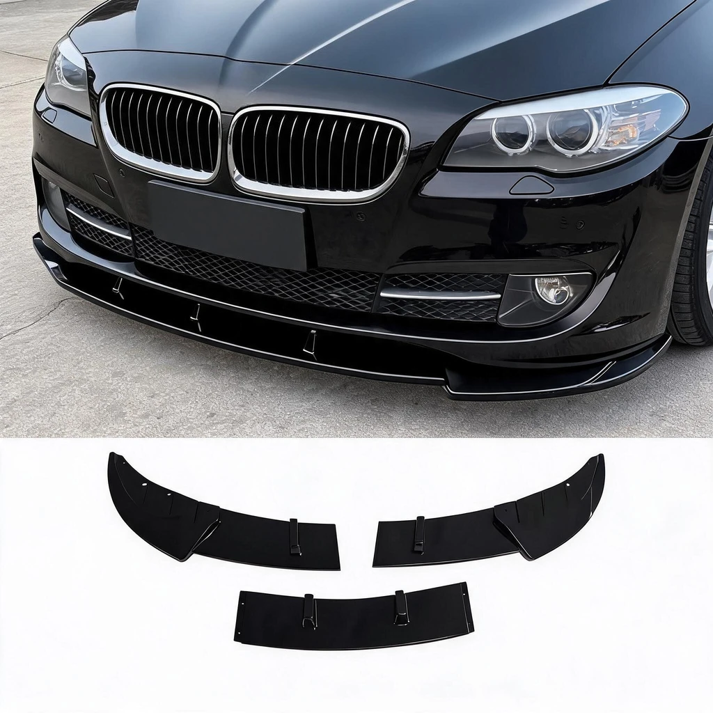Фото Спойлер-сплиттер переднего бампера в стиле MP для BMW 5 серии F10 2010-2013, стандартный, глянцевый черный, из углеродного волокна, внешние аксессуары №1