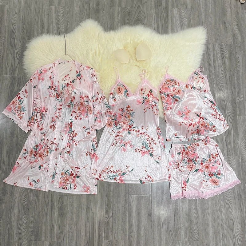 4 шт. шелковые атласные ночные рубашки на тонких бретельках