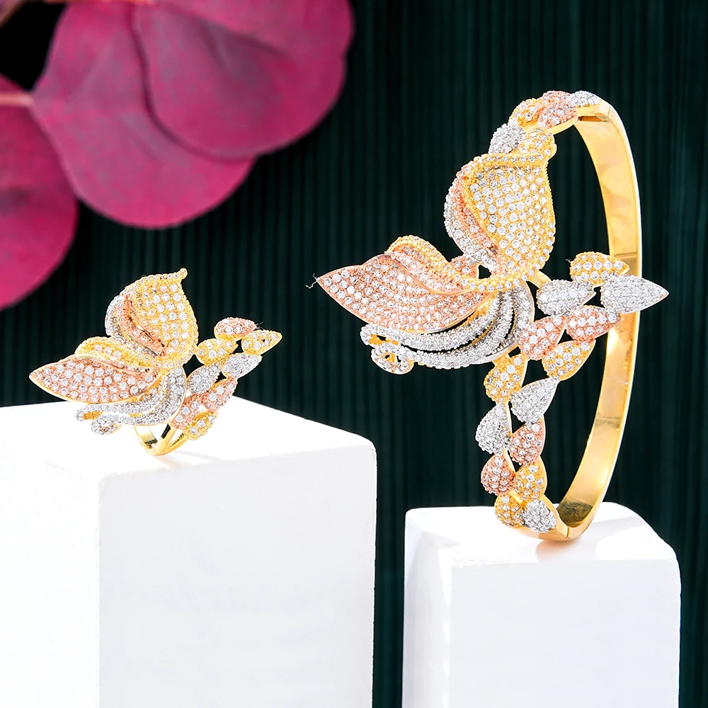 

GODKI Brand New Luxury Charm Gorgeous Bangle Ring Jewelry Sets for Noble Women Earrings Bridal Wedding Party Show Jewelry Set