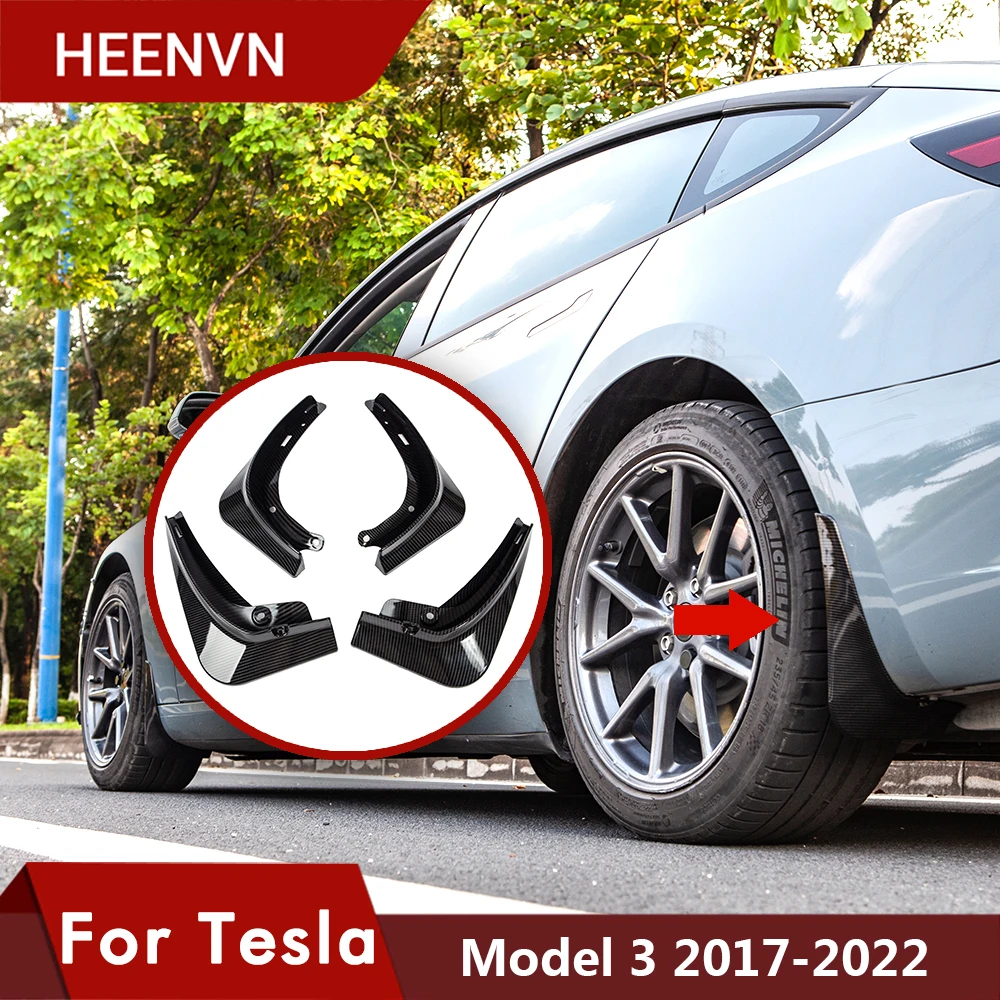 Heenvn-guardabarros para Tesla modelo 3 2022, accesorio de guardabarros delantero y trasero, de fibra de carbono ABS, 2021