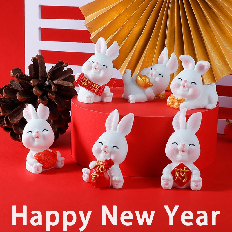 

Китайский новый год 2023 миниатюрный милый кролик микро-пейзаж кукольный домик маленькая искусственная Смола праздничное украшение для дома