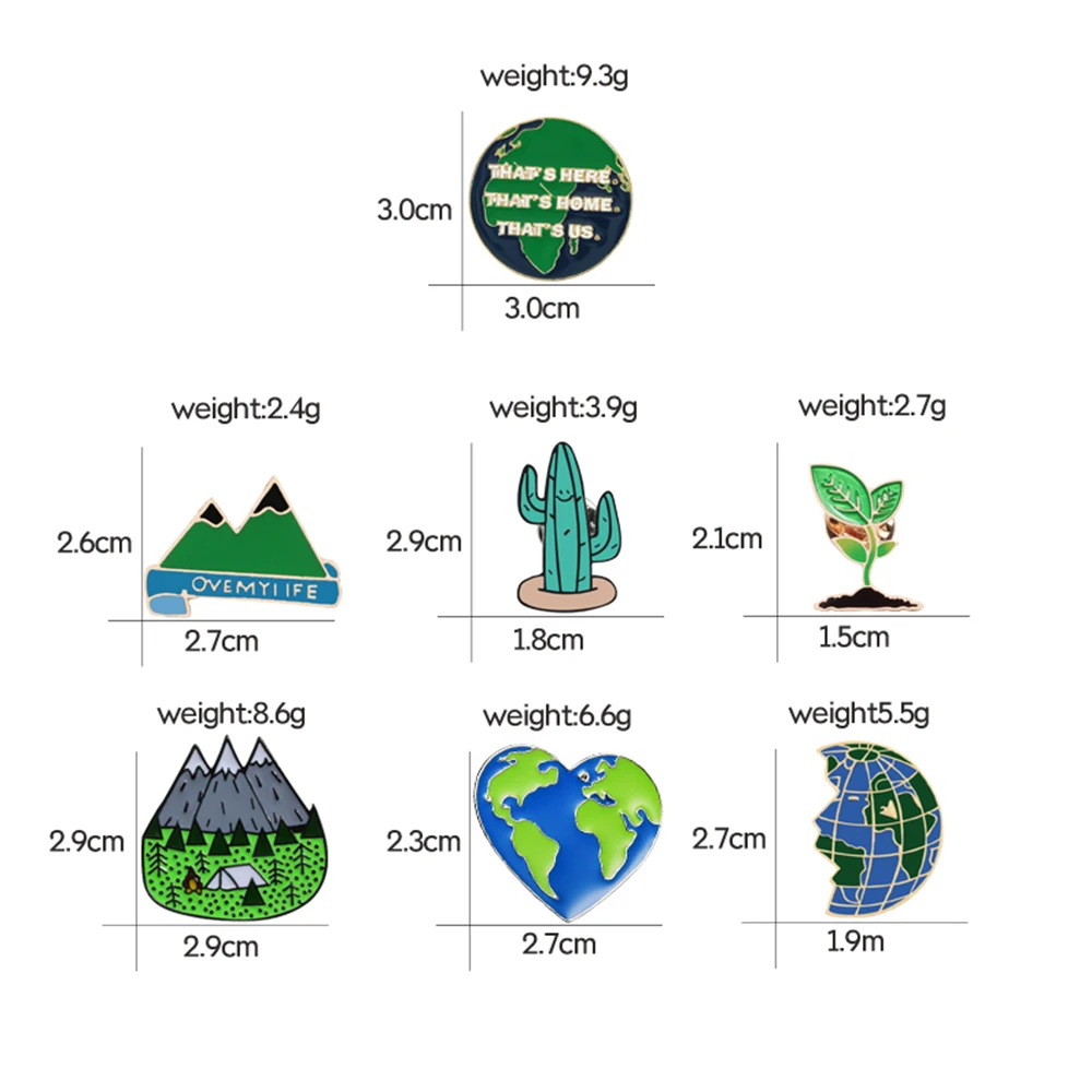 Green Enamel Pins Earth Heart Map Cactus Mountain Forest Brooches Lapel Pin For Women Men Cartoon Adventue Badge Natural Jewelry images - 6