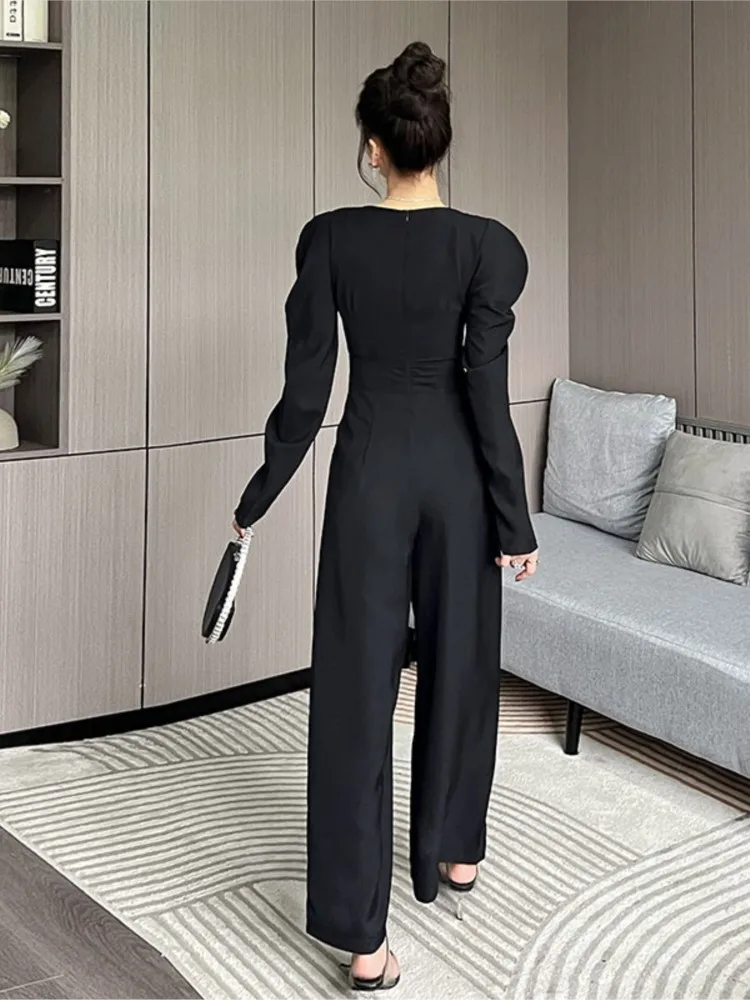 Women's Spring Autumn Wide-Leg Jumpsuit Casual Long Sleeve Overalls Elegant Fashion Femme  Loose Streetwear Romper