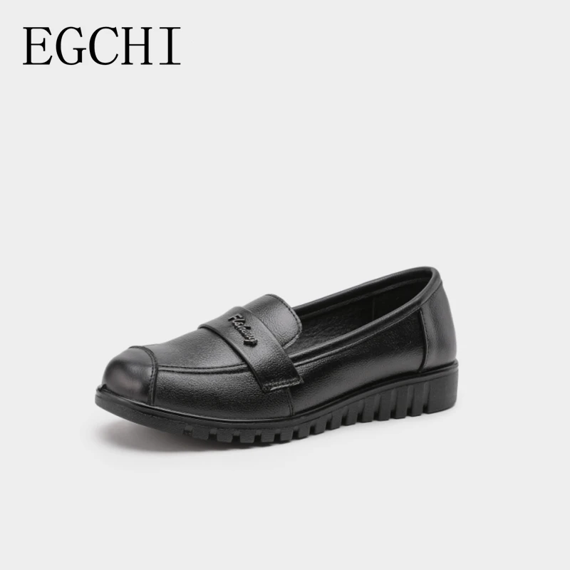 

Egchi Women Wedges Shoes Slip-on Genuine Leather Mother Shoes Office Lady Comfortable Work Shoes Mid-aged Ladies Flat Shoes