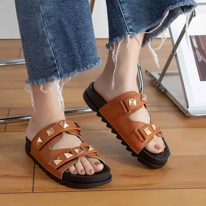 

Rivet Fashion Female Shoes Women Beach Flip Flops Flats Summer 2023 Casual Indoor Home Ladies Slides Outside Slippers For Women