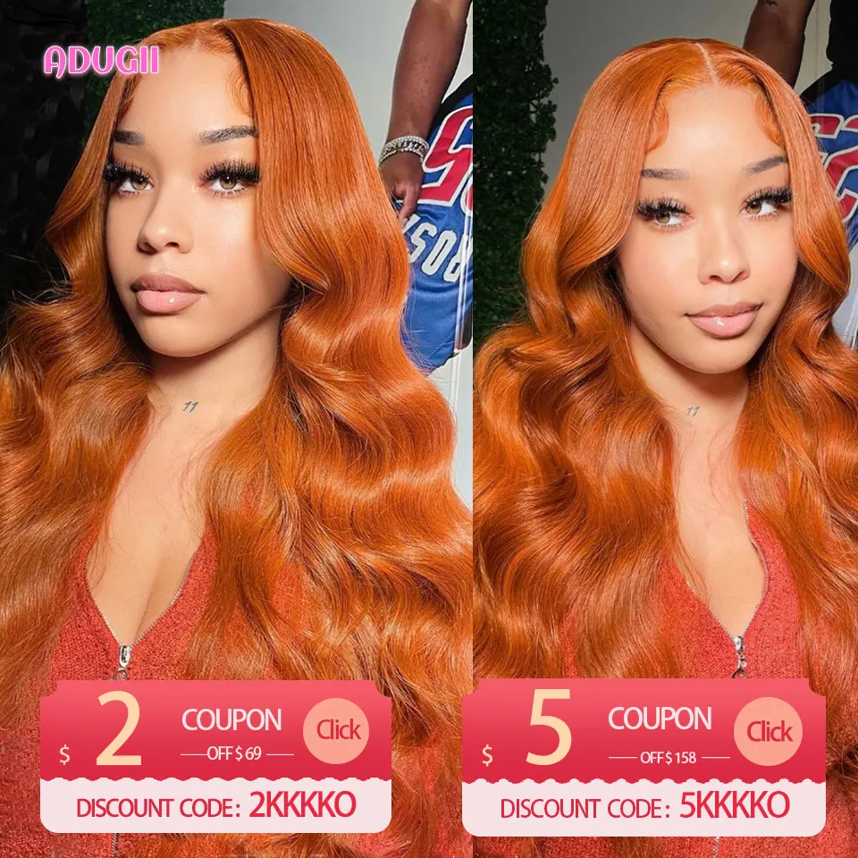 Ginger Orange Transparent Straight Lace Front Wig Body Wave T Part Lace Wigs For Women Brazilian Remy Deep Curly Human Hair Wig