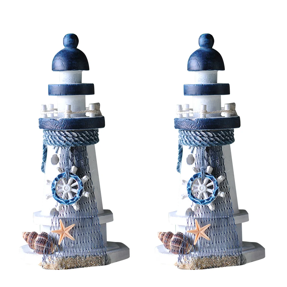 1PC Mediterranean Ocean Lighthouse Ornaments Pine Wood Artistic Figurine Craft Cabinet Desktop Home for Table Beach chair