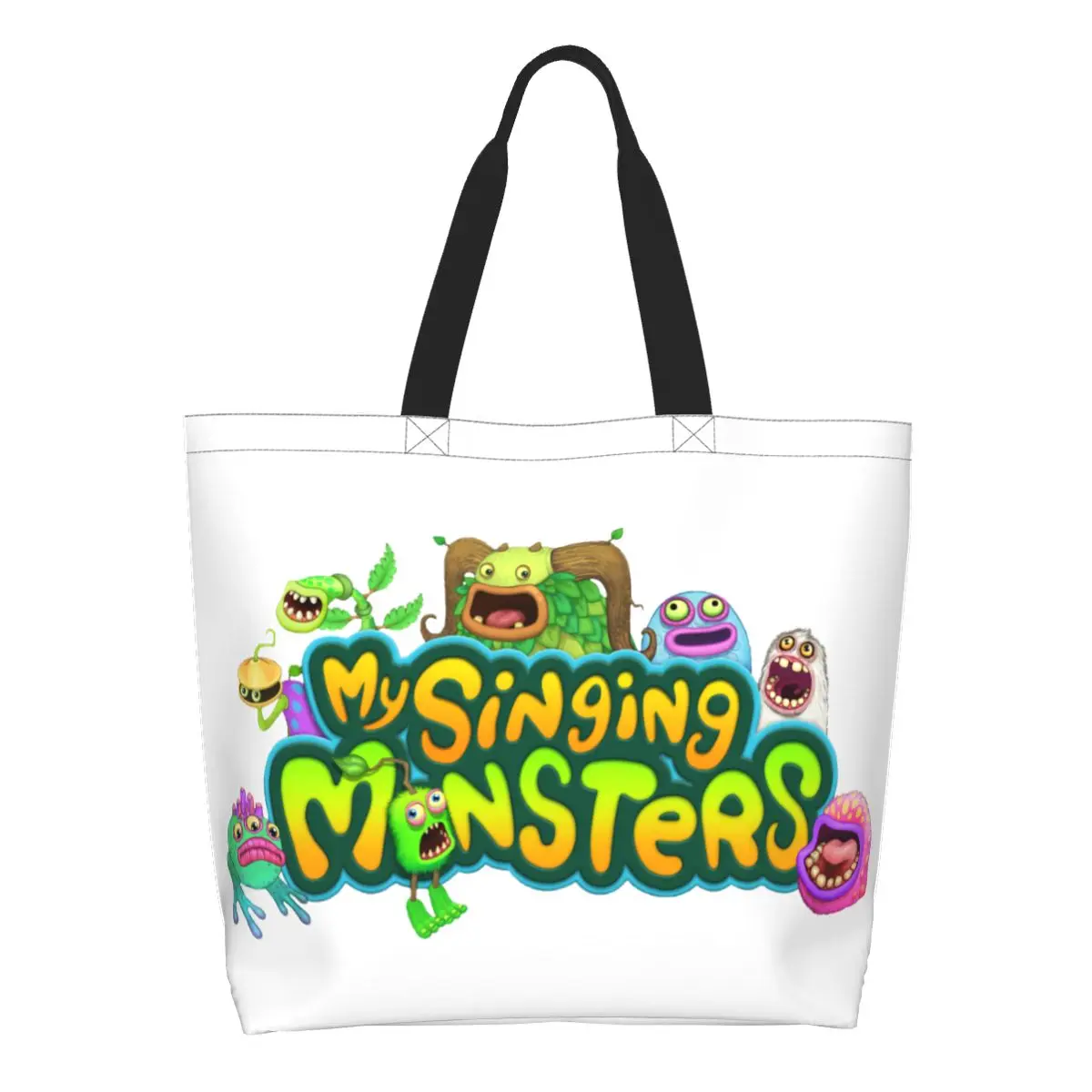 

Custom My Singing Monsters Shopping Canvas Bags Women Durable Big Capacity Groceries Tote Shopper Bags