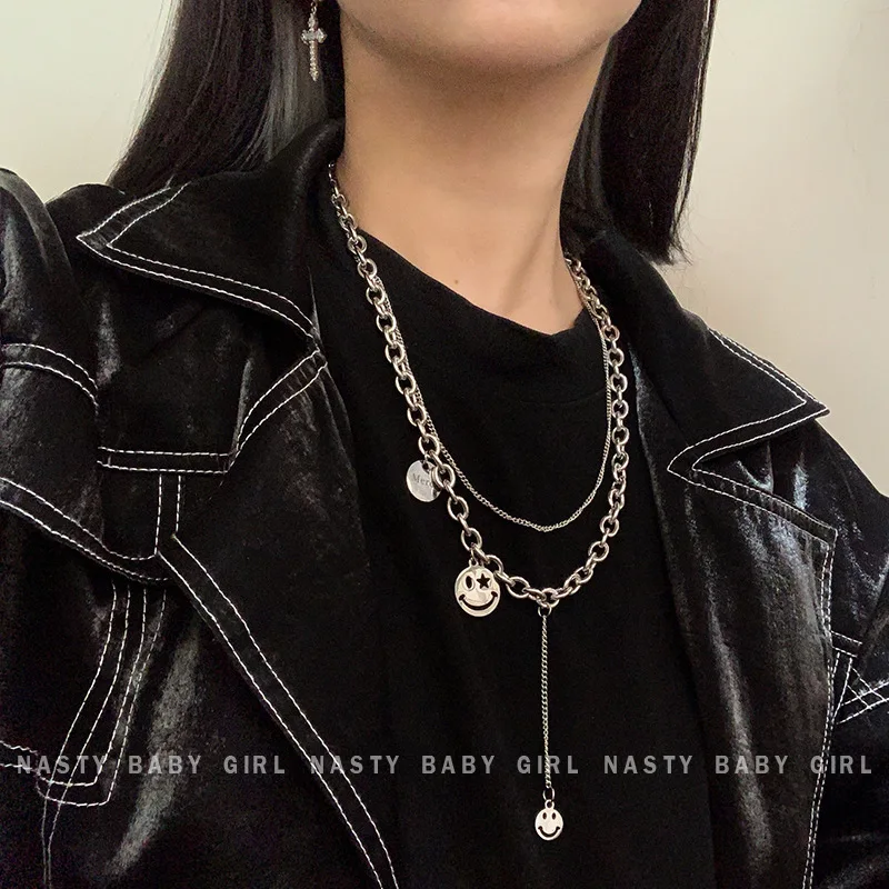 

2022 Titanium steel double pendant Smiley face necklace Smiley Hip Hop chain Fadeless jewelry accessories for couples