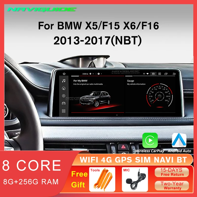 

NAVIGUIDE 10.25'' Android Car Multimedia Player GPS For BMW X5 F15 X6 F16 2014-2016 Wireless CarPlay Radio 1920*720P Screen BT