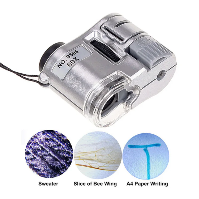 

60X Handheld Magnifying Glass Mini Pocket Microscope Loupe Currency Detector Jeweler Magnifier With LED Light