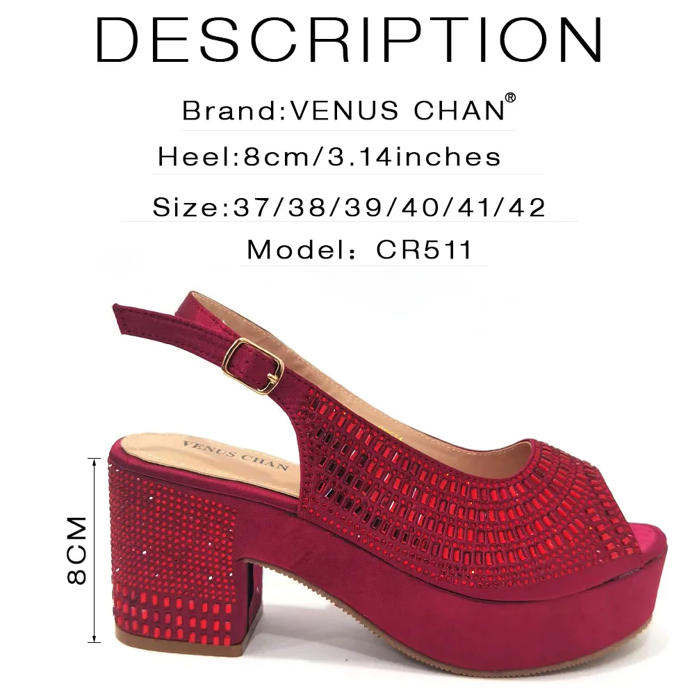Venus Chan Italian Design Elegant Party Shoes for Women 2023 Platform High Heels Red Full Drill Shoes and Bags Matching Set