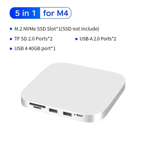 USB-концентратор с кард-ридером для Mac Mini M4 M4 Pro, док-станция NVMe SSD, расширение памяти M.2, твердотельный накопитель, настольная док-станция