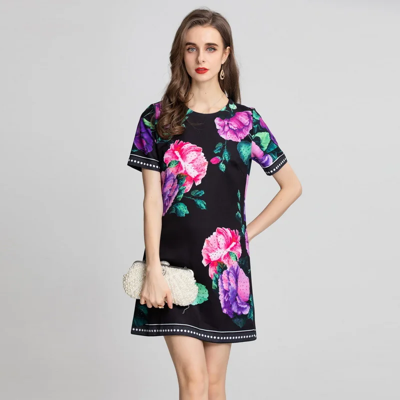 

XXL black short skirt women 2022 summer new high temperature hot drill flower loose dress women dress maxi dress