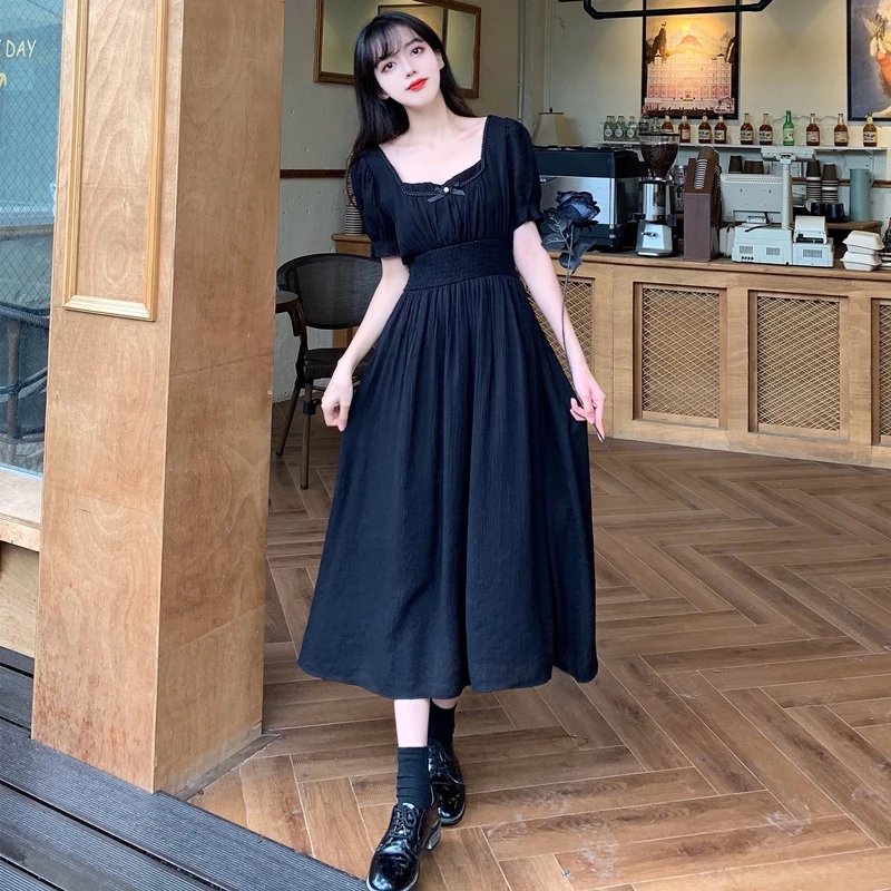 

4XL plus size women elegant vintage chiffon bow dress 2022 Summer short sleeve loose casual long dresses vestido