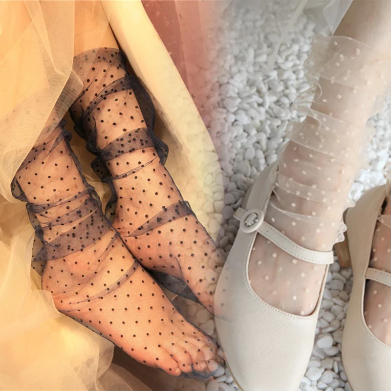 

New for Spring/summer 2022 1pair Dot Lace Socks Women Transparent Mesh Ankle Socks Ladies Ultra-Thin Princess Tulle Sock