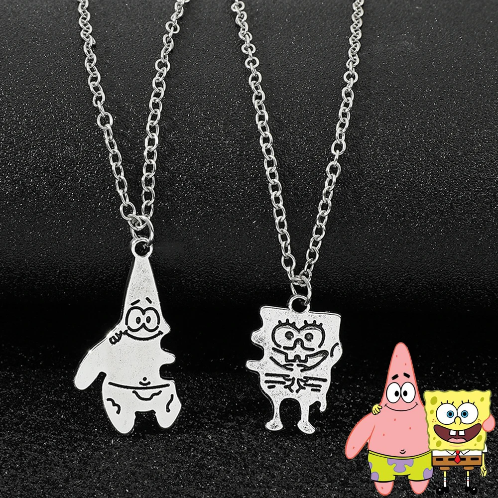 

Cartoon Anime SpongeBob SquarePants Pendant Necklace Kawaii SpongeBob Patrick Star Charm Necklace for Good Brothers Toy Gift