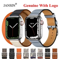 logo 100 genuine leather loop bracelet band for apple watch series 7 41mm 45mm strap for iwatch 6 5 44mm 40mm 42 38mm wristband