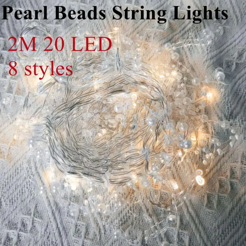 

2M LED Pearls Beads Chain Garland Fairy Lights New Year Led Lights Christmas Flowers DIY Wedding Party Favor Bride Bouquet Decor