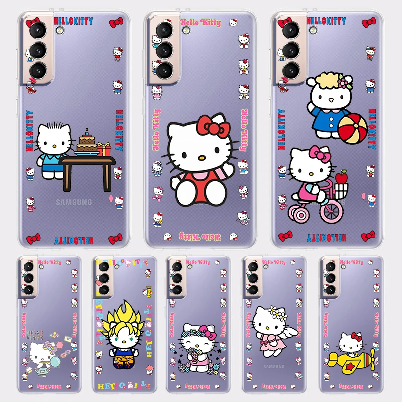 

Anime Cute Hello Kitty for Samsung Galaxy S22 S21 S20 Ultra Plus Pro S10 S9 S8 S7 4G 5G Soft TPU Transparent Phone Case Fundas
