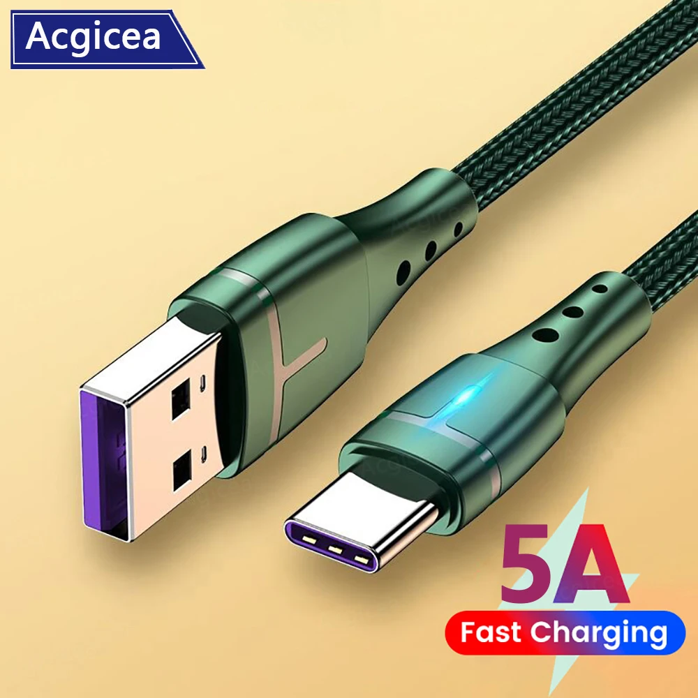 5A USB C Cable Fast Charging Date Cord For iphone Xiaomi Huawei Mate 50 P30 Cell Phone Wire with Smart LED Light Micro USB Cable