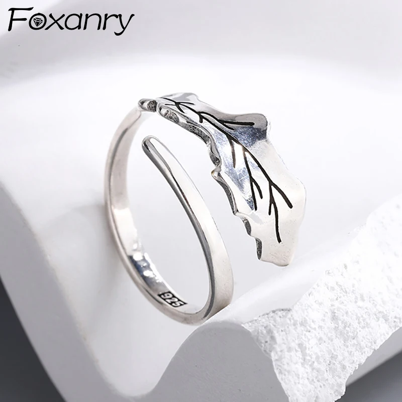

Evimi INS Fashion 925 Sterling Silver Party Rings for Women Vintage Simple Leaves Geometric Handmade Birthday Jewelry Gifts