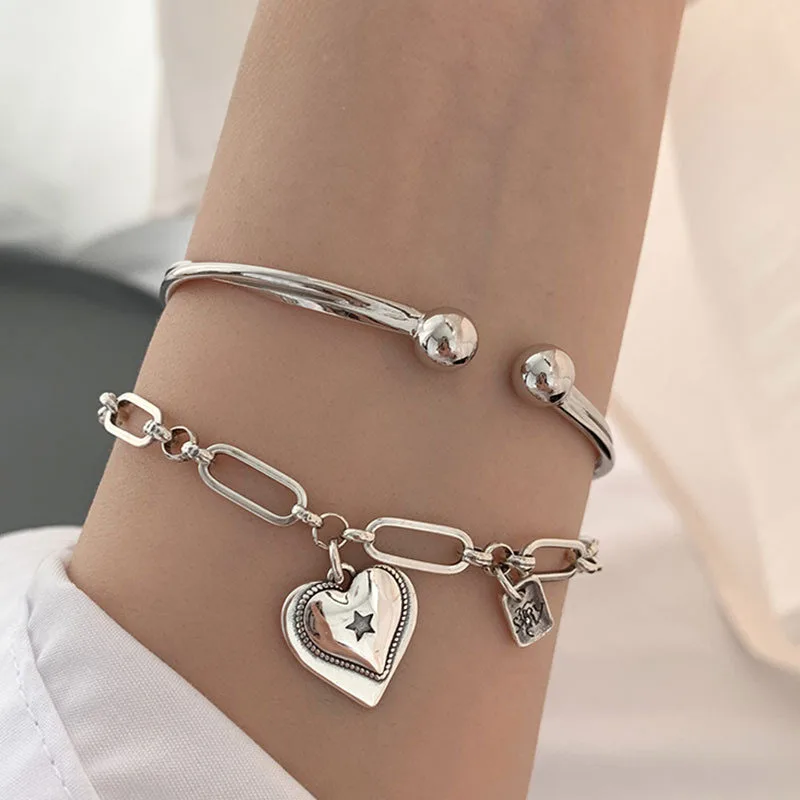 

Minimalist 925 Sterling Silver LOVE Heart Pendant Bracelets for Women Girls Fashion Handmade Bangles Birthday Party Jewelry Gift