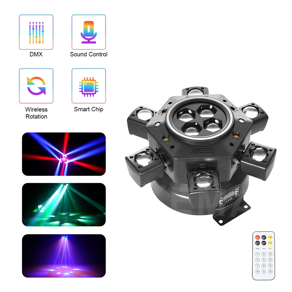 

150 Вт Moving Head DJ Light Пульт дистанционного управления 6-ручечная светодиодная мобильная голова DMX Disco Party Полноцветное сценическое освещение для ночного клуба