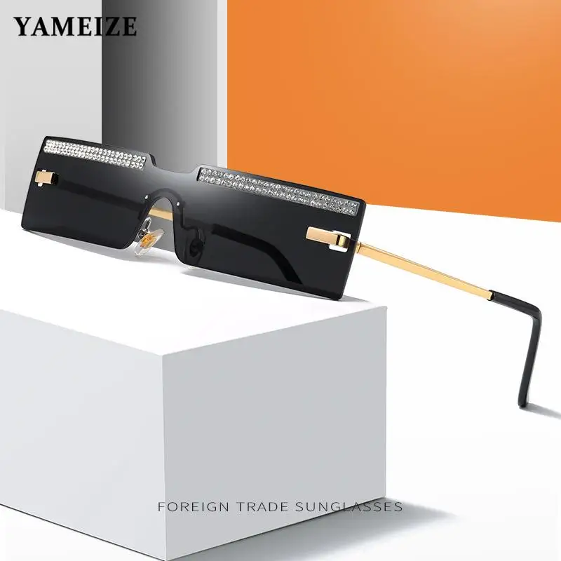 

Diamond One Piece Rimless Small Rectangle Sunglasses Vintage Sunglasses Metal Fashion Uv Eyewear Retro Sun Cool Glasses Shades