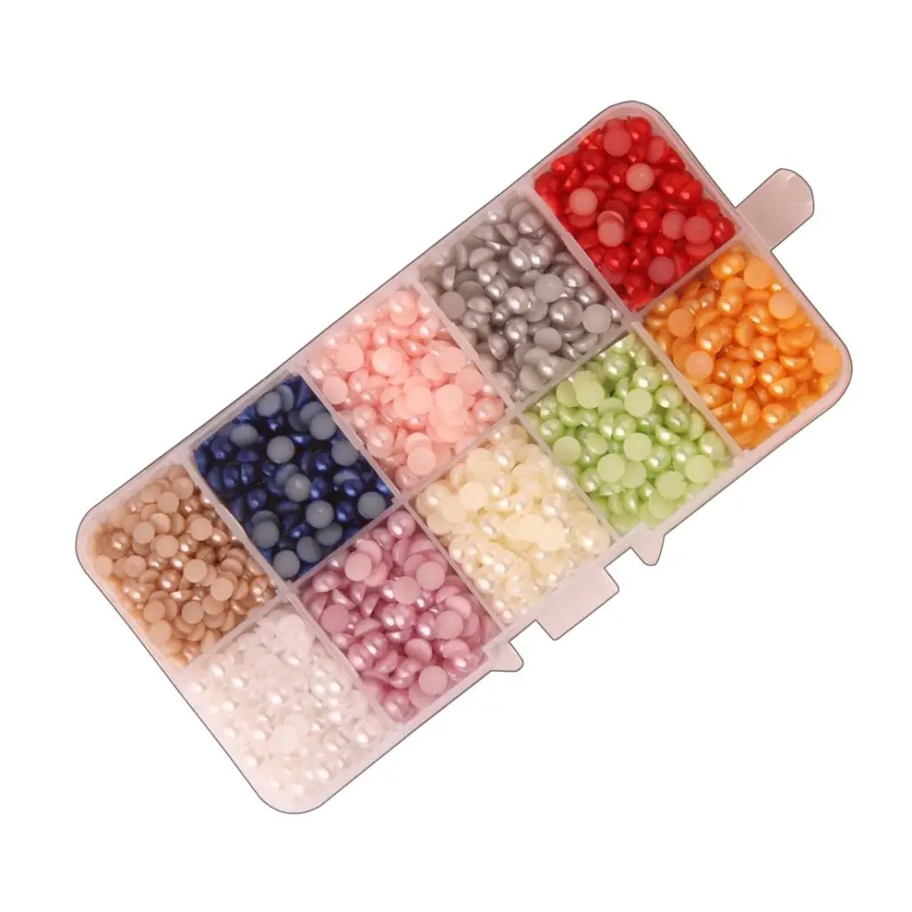 

Lot Box Flat Back Half Round Scrapbook ABS DIY Loose Beads With Storage Box